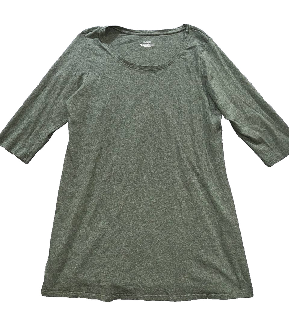 Pure Jill Shirt Womens L Green Scoop Neck 3/4 Ballet Sleeve Tunic dress A011146